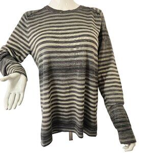Elie Tahari Gray Stripe Pullover Sweater Long Slv Crewneck Lightweight Knit L/XL